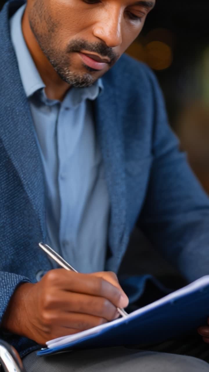 Focused Individual Taking Notes or Writing in a Notebook While Sitting Comfortably, Portraying Thoughtfulness and Engagement in the Task at Hand