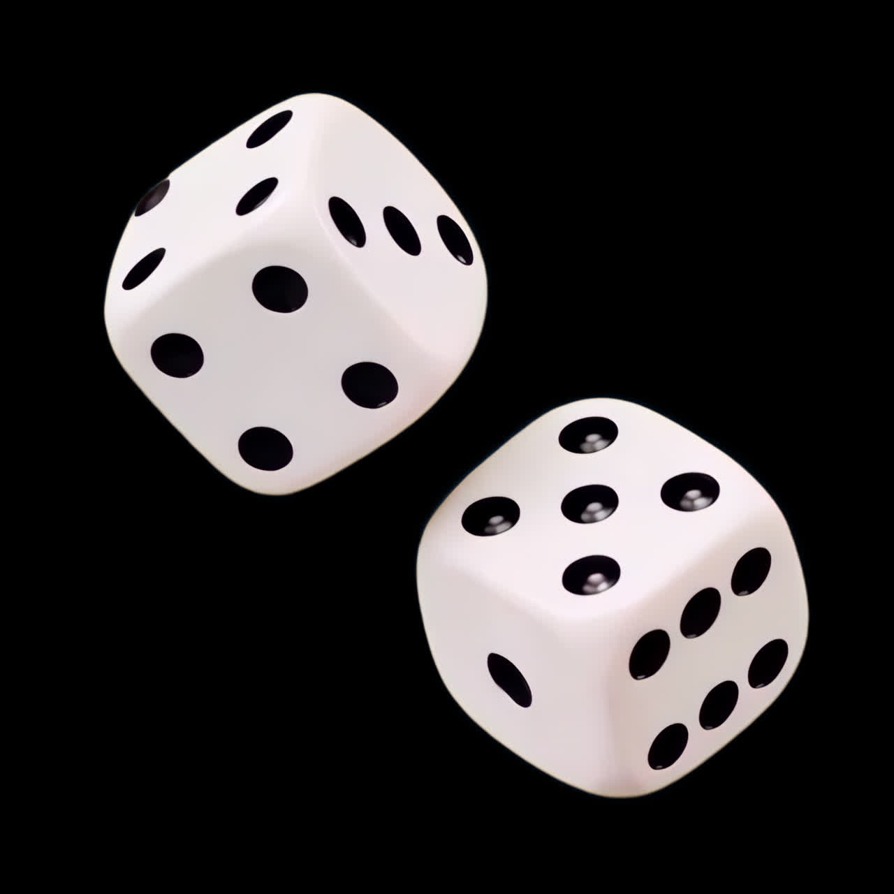 Floating dice animation isolated asset, transparent 4K video, alpha channel, ProRes 4444