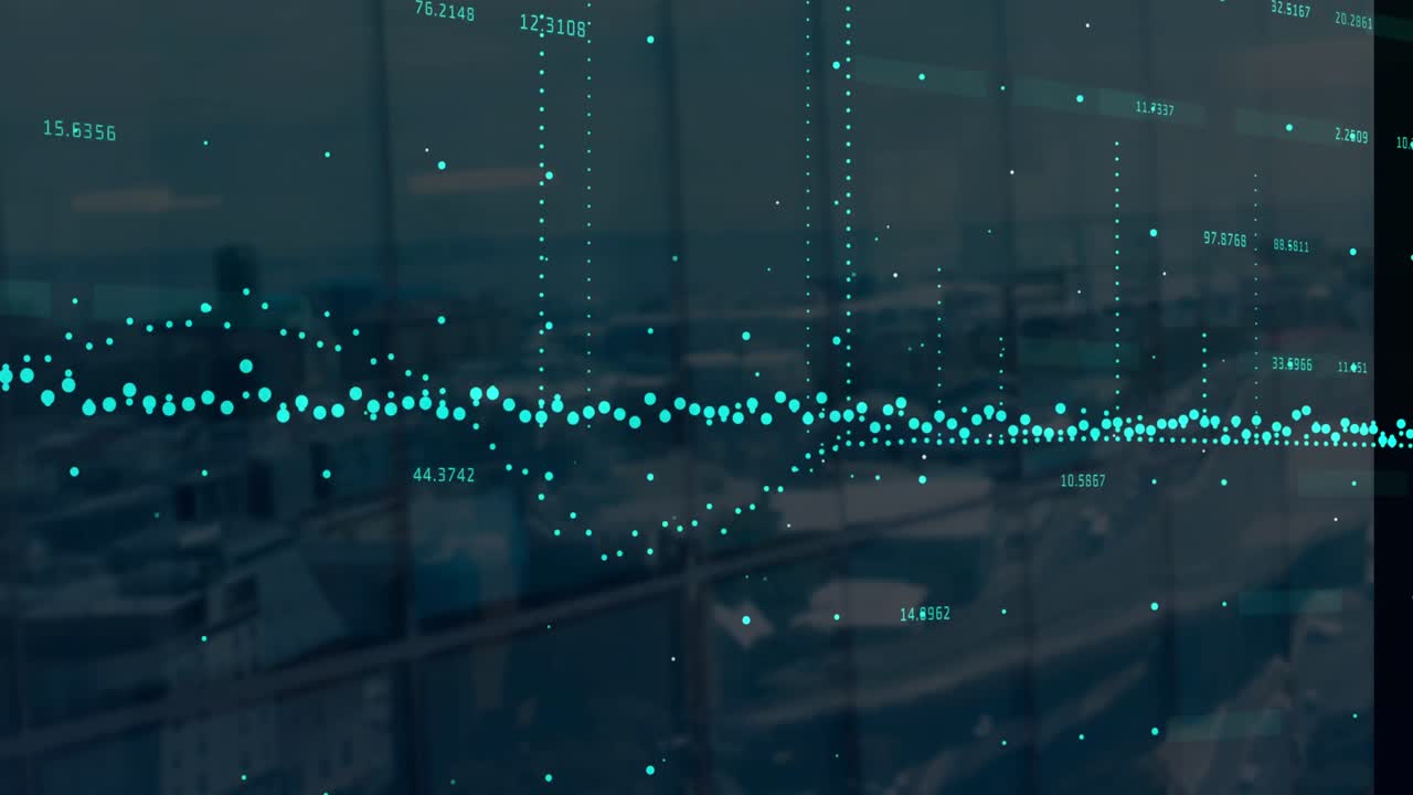 Animation of data processing over cityscape