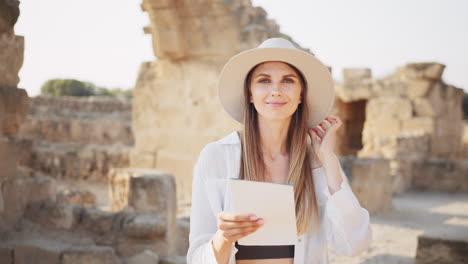 woman tourist at ancient ruins