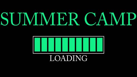 campamento de verano. texto con carga, descarga, carga del indicador de la barra.
