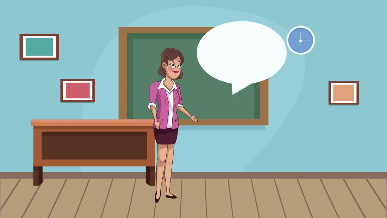 cute female teacher speaking in classroom