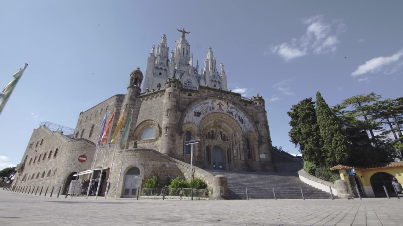 Time-Lapse clouds in catholic church,, Barcelona, Spain, clear sky, wide angle shot