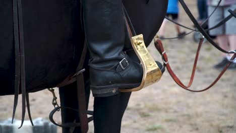 a beautiful golden stirrup on a black horse