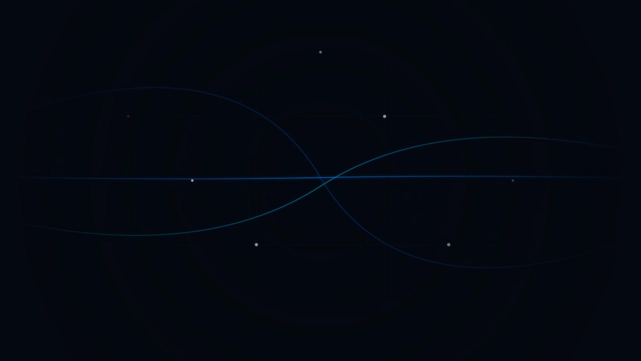 Abstract Motion Graphic with Intersecting Blue Light Waves and Floating Particles