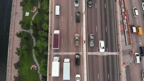 aerial view of city bridge traffic