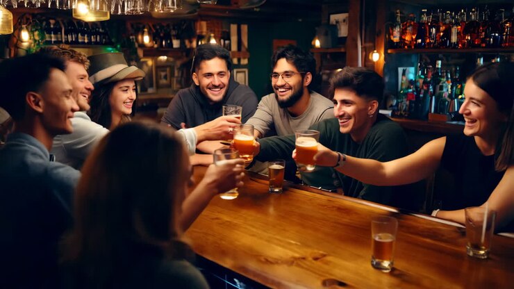 Amici che festeggiano in un bar