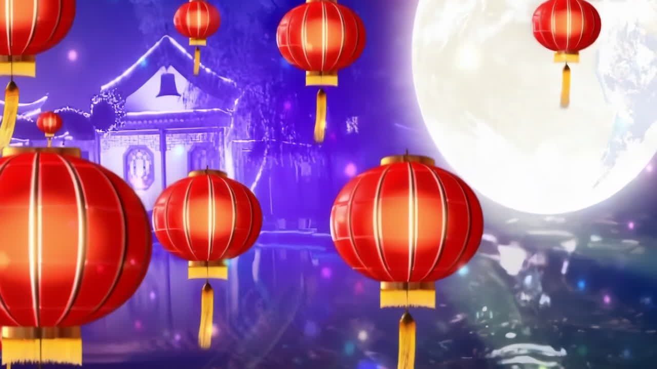 Chinese Lanterns and Moonlit Night Scene
