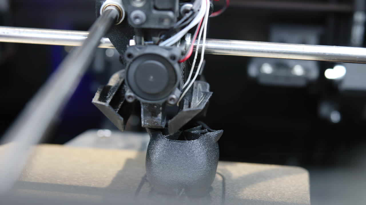 Close-up of a 3D printer manufacturing an object
