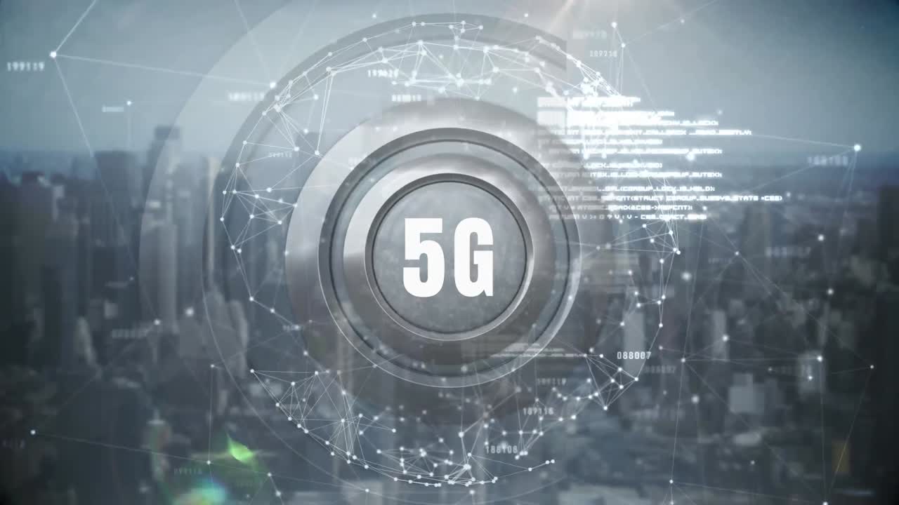 pulsante 5g con cityscape