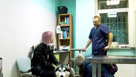 girl with dog in veterinary clinic