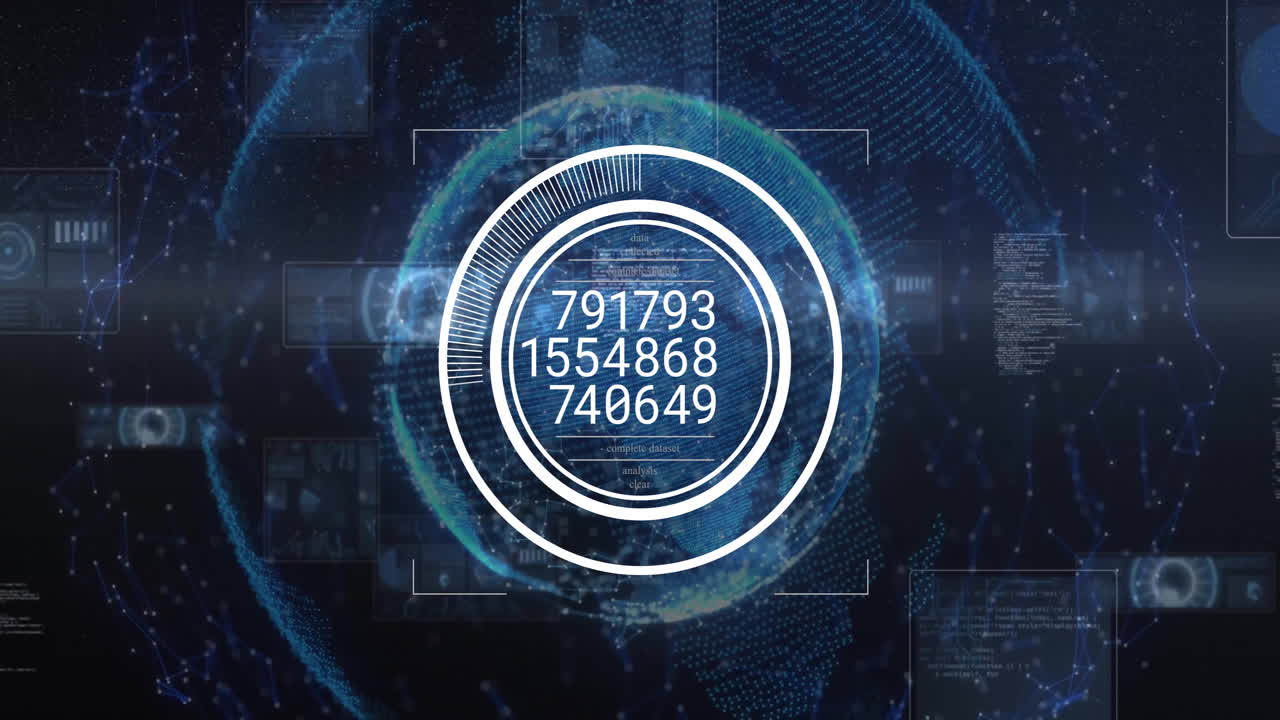 animación del procesamiento de datos sobre el globo sobre fondo negro