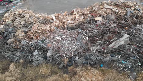 aerial shot of dumped materials at a landfill waste disposal transfer station, environmental issue