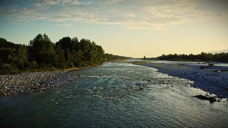 aerial drone view by the river piave in italy, quiet peace of mind