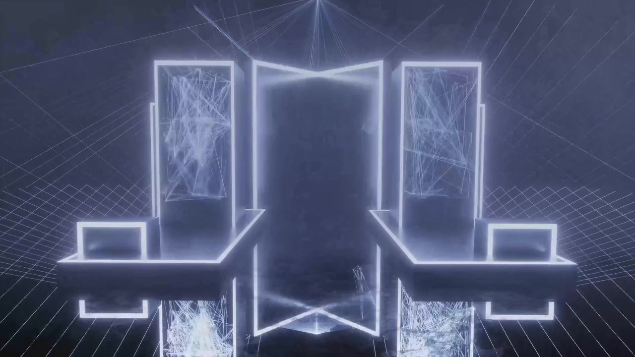Abstract Motion Graphics with Glowing Neon Frames and Geometric Lines