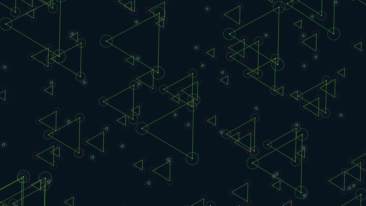 복잡한 초록색 삼각형과 원 모양의 파란색 배경