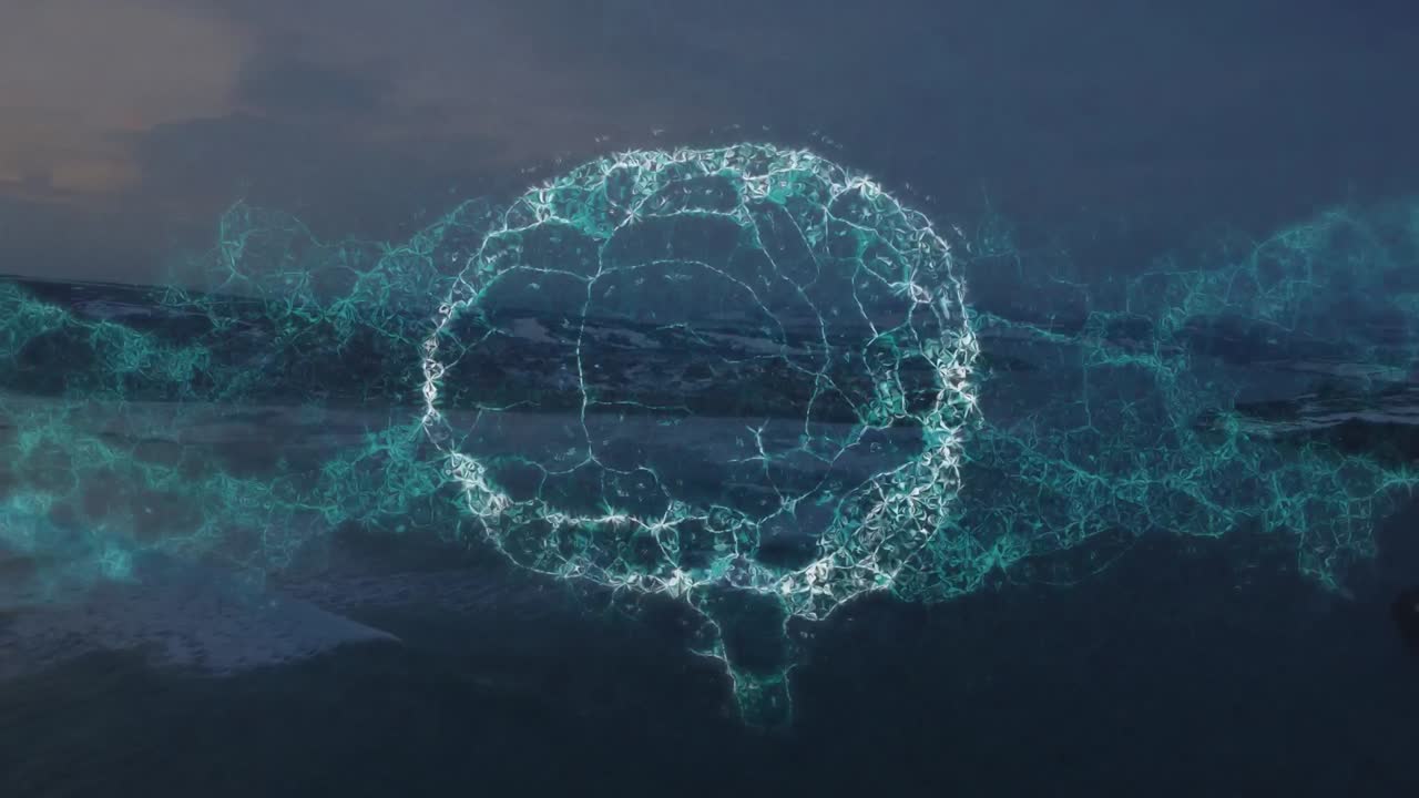 Animation of human brain over seascape