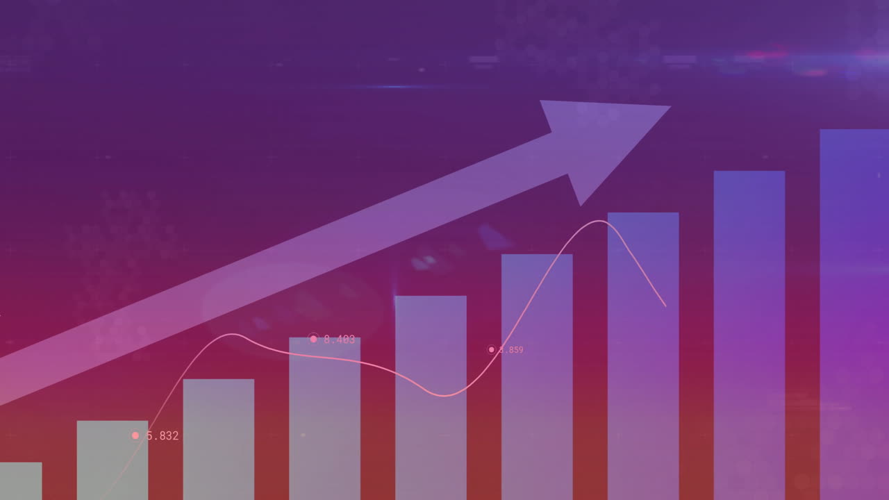 Animation of financial data processing on purple background