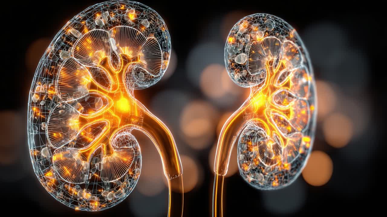 人間の腎臓の素晴らしい視覚化：体内の重要な臓器を表す、その構造と機能の詳細なイラスト