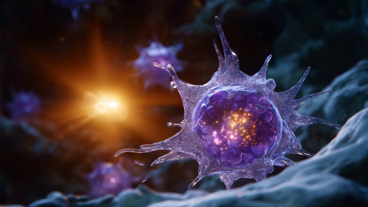 Dynamic Close-Up of Vibrant Cellular Structures Illuminated by Ethereal Light in a Microscopic World of Living Organisms and Cellular Activity