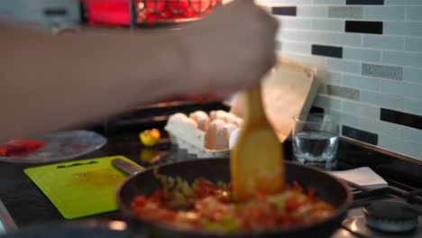 cooking vegetables in a pan