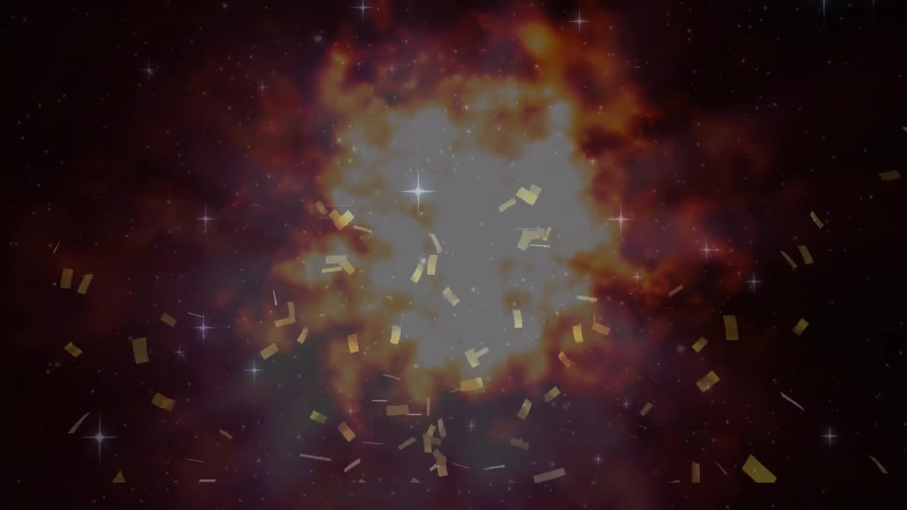 animación de fuegos artificiales y confeti sobre fondo negro