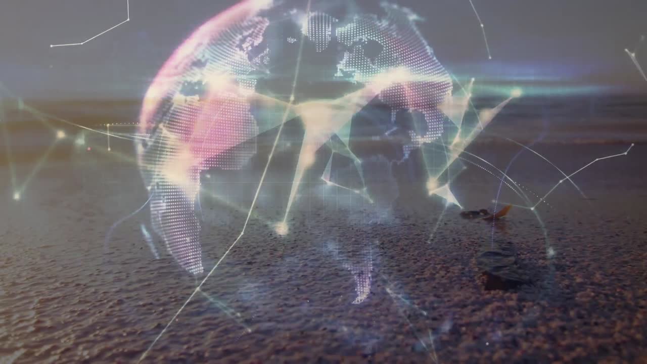 animación del globo sobre el mar y la playa