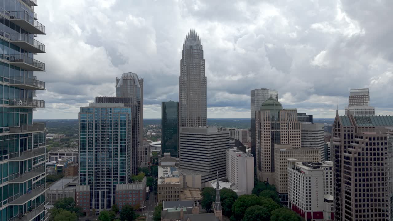 노스캐롤라이나 샬럿 NC에서 촬영한 항공 풀아웃 MS, 노스캐롤라이나 스카이라인