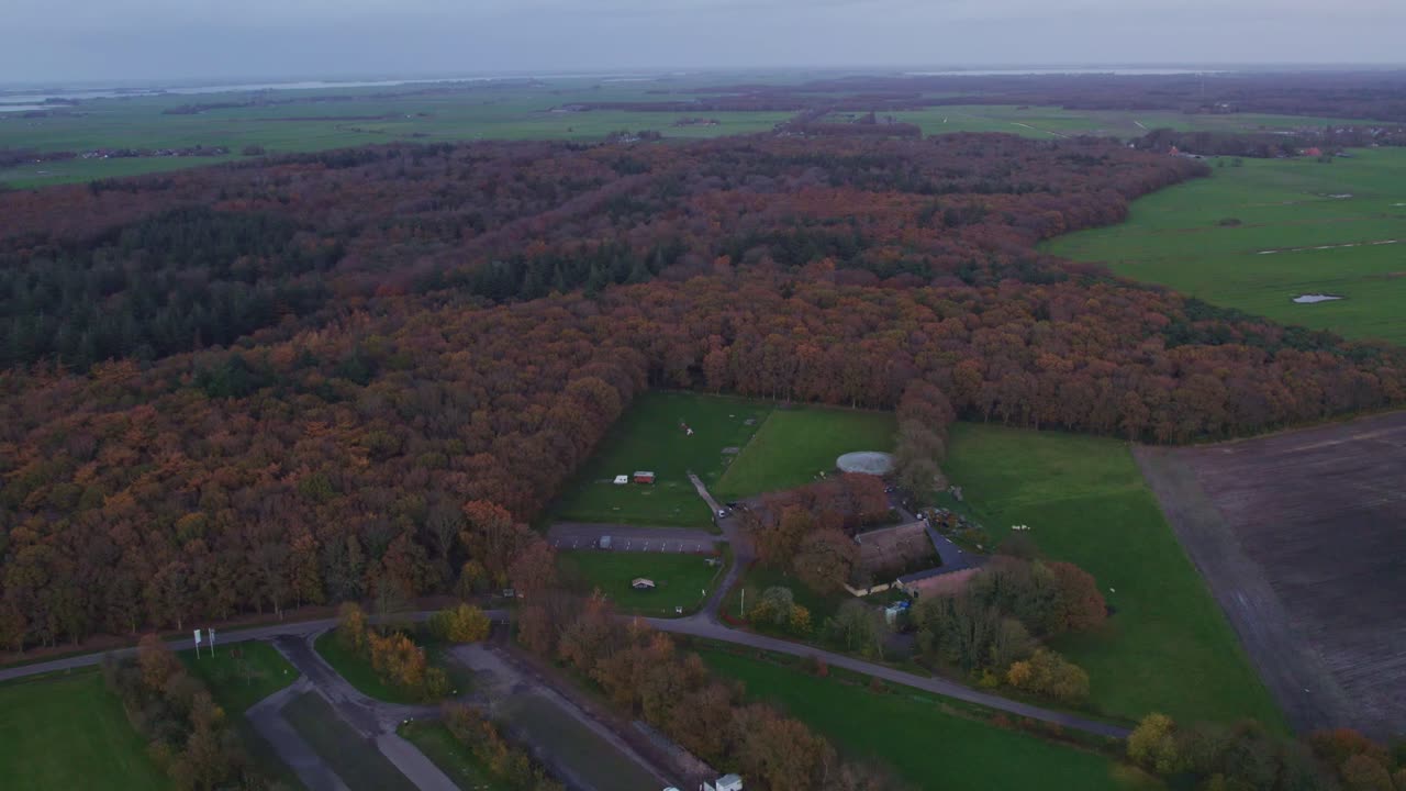 oudemirdum friesland 근처의 가을 색상의 숲의 넓은 전망, 항공