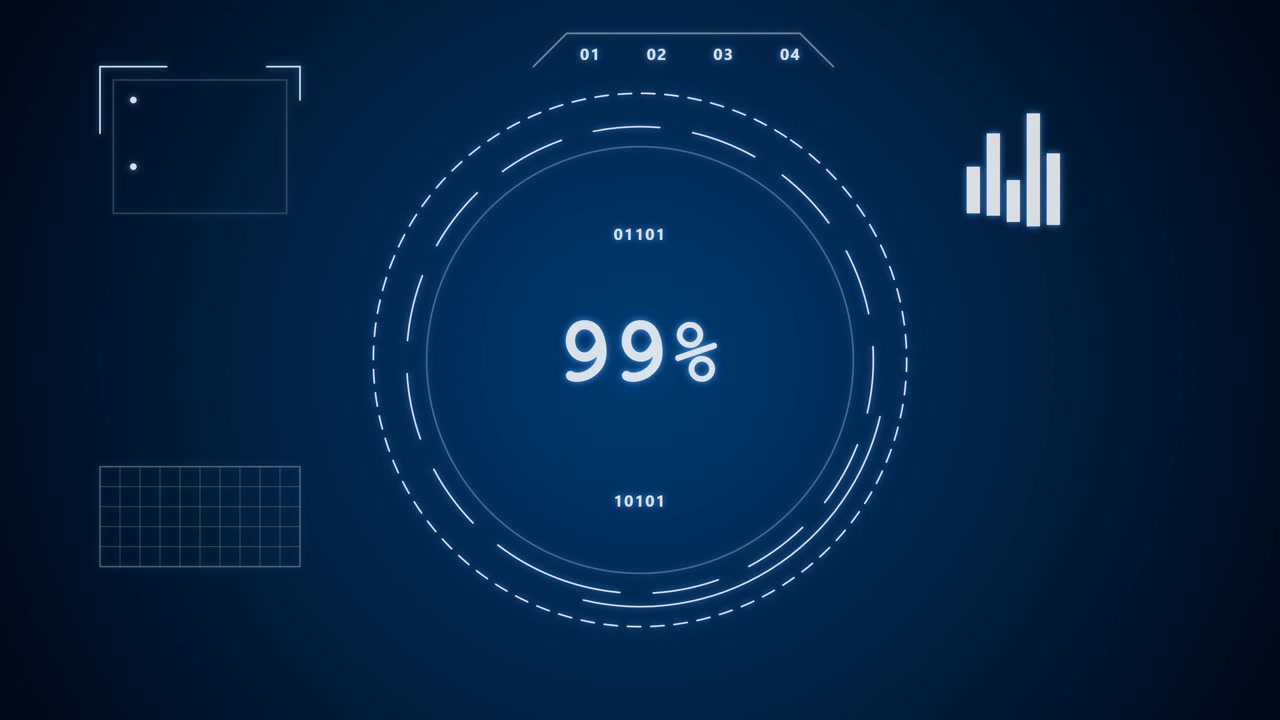 Digital Loading Progress Bar with Percentage Counter on Blue Background