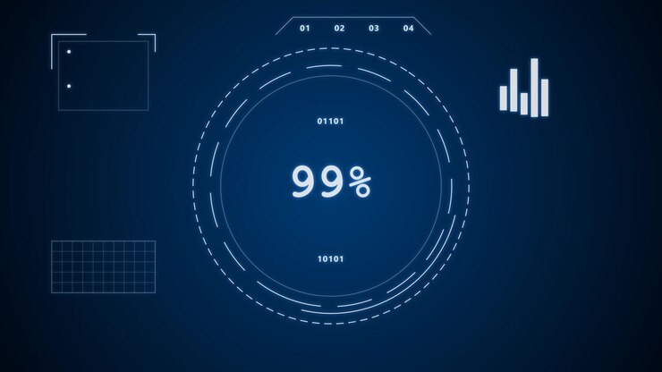 Digital Loading Progress Bar with Percentage Counter on Blue Background
