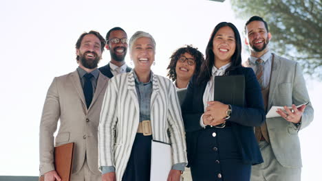 happy, diversity and group of business people