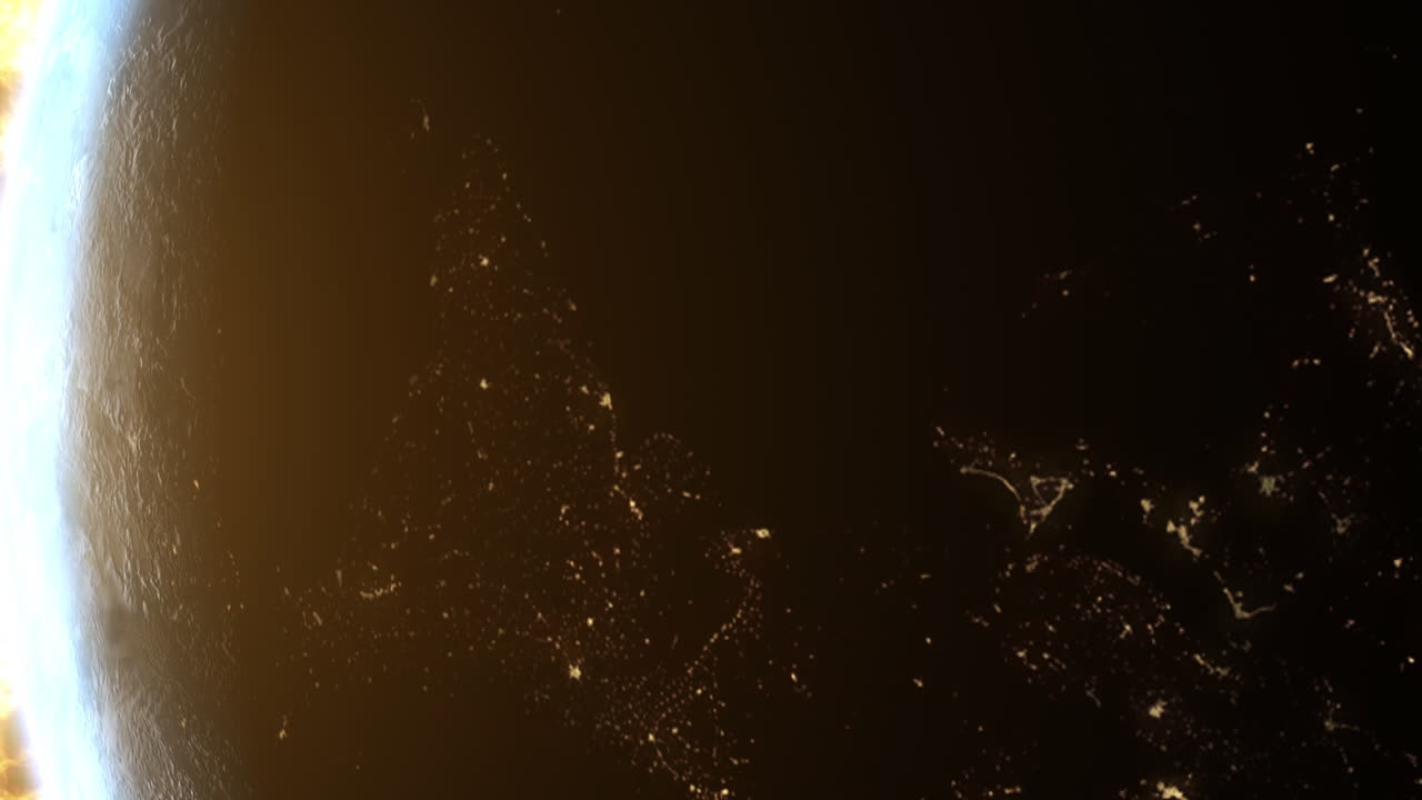 수직 형식 : 태양을 지나가는 지구의 매혹적인 모션 그래픽 영상으로 태양의 밝기를 부분적으로 가려버리는 일식이 발생합니다.