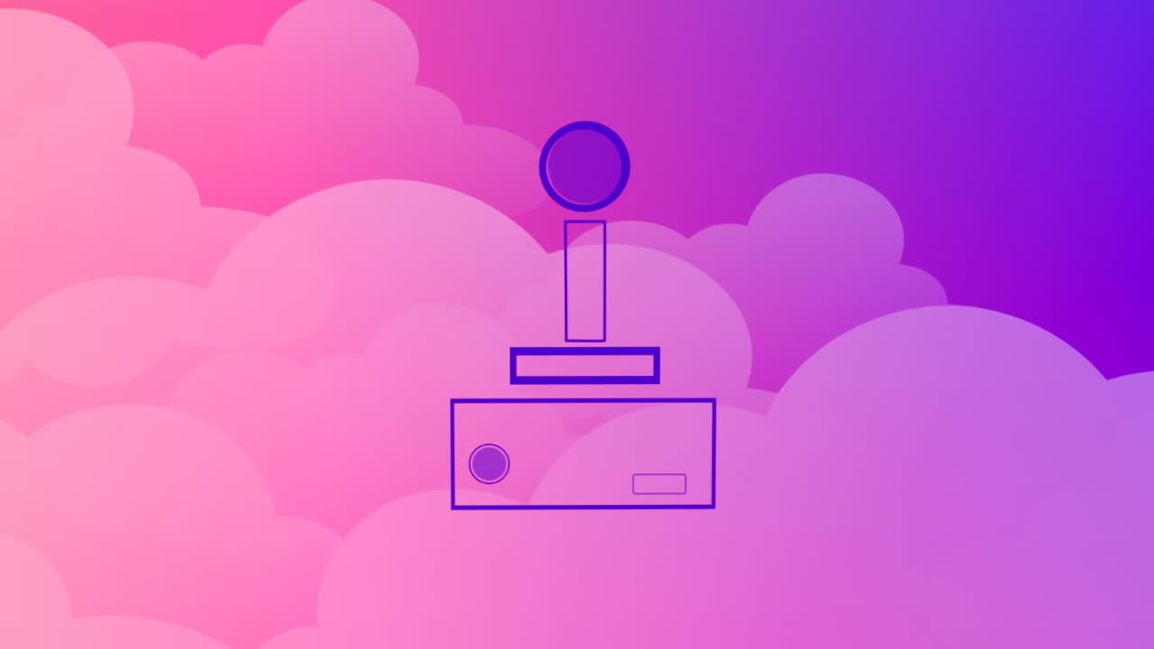 animación del icono del gamepad sobre nubes sobre un fondo rosado.