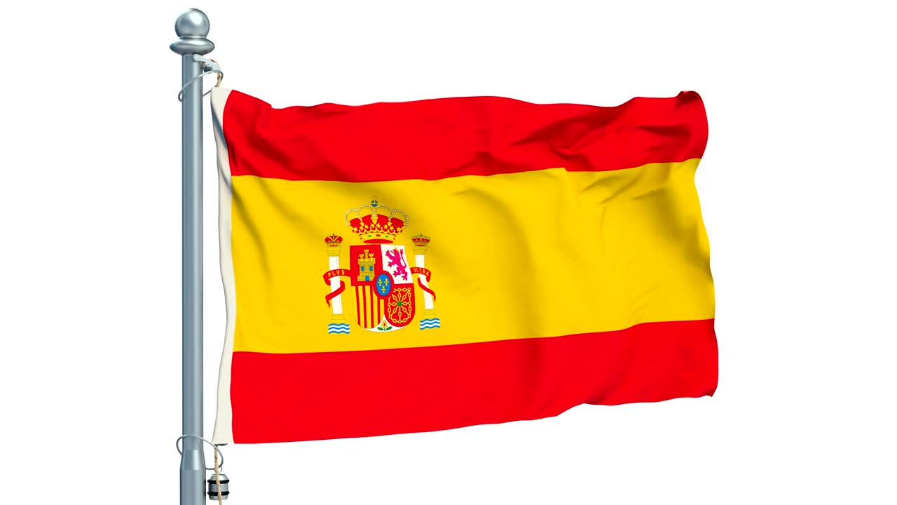 bandera española ondeando sobre un fondo blanco, animación. representación en 3d