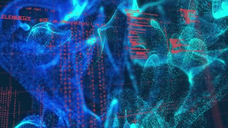 Animation-Der-Datenverarbeitung-über-Ein-Gitternetz-Vor-Leuchtender-Digitaler-Welle-Auf-Blauem-Hintergrund