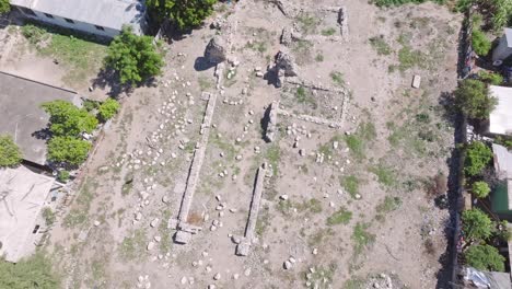 Aerial-View-Of-Ruinas-Convento-De-La-Merced-In-Pueblo-Viejo,-Azua,-Dominican-Republic