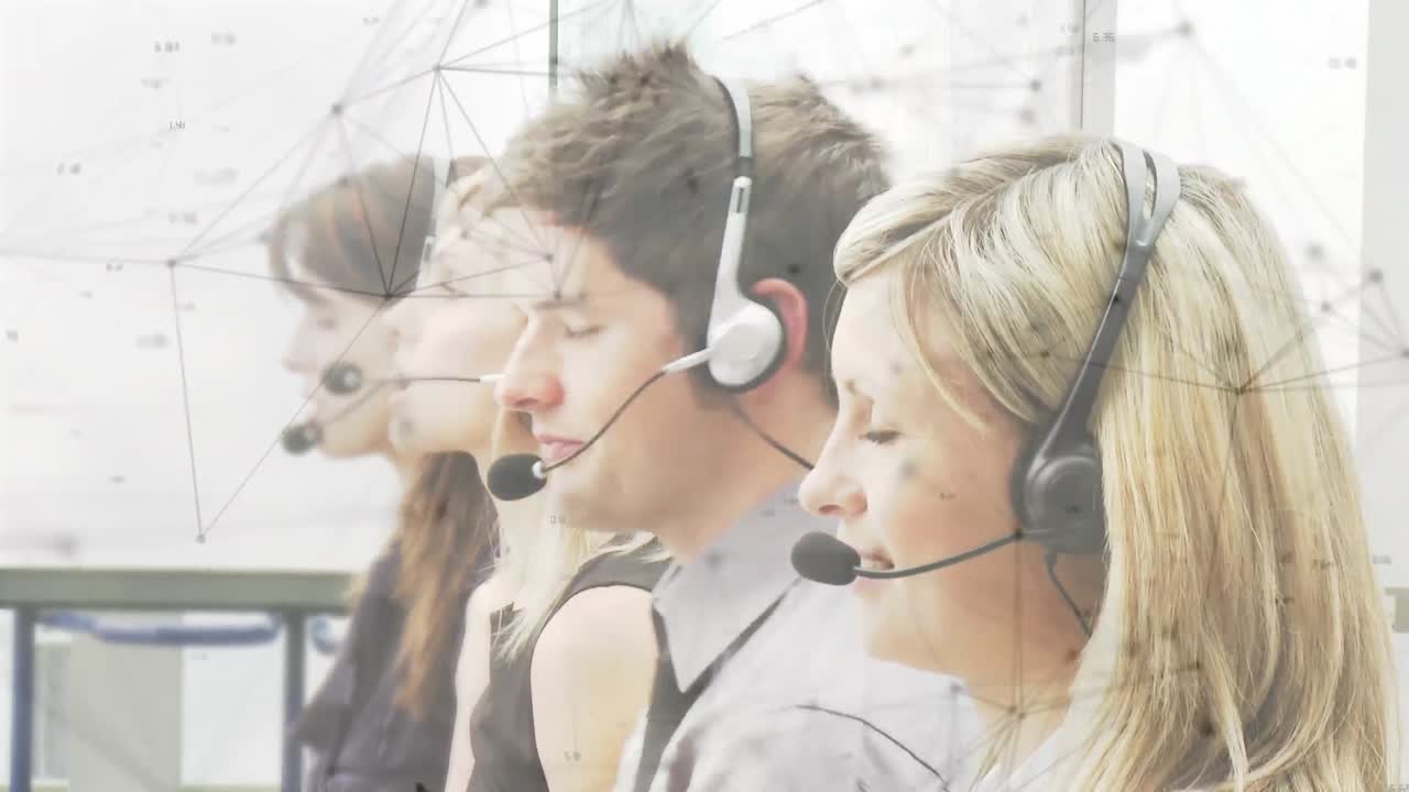 전화 헤드 ⁇ 을 사용하는 비즈니스 사람들을 통해 연결 네트워크의 애니메이션