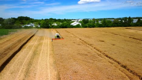 combine harvester aerial shot slow motion