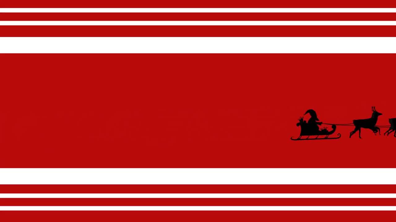 애니메이션 산타클로스가 빨간 줄무 ⁇  크리스마스 배경에 움직이는 사 ⁇ 과 함께  ⁇ 매를 타고