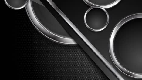 silver metal stripes and circles on dark perforated background video animation