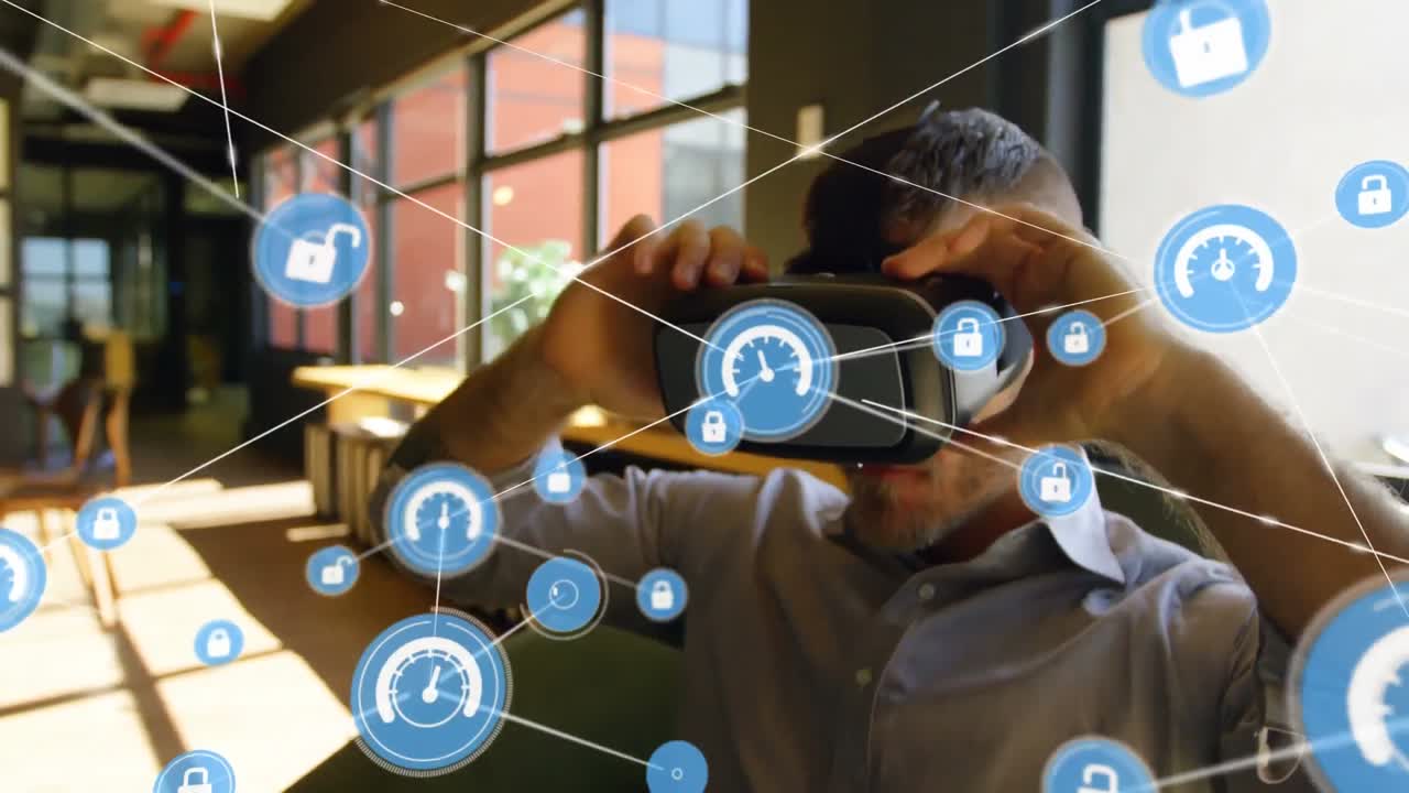 animación de la red de conexiones con el hombre en el fondo