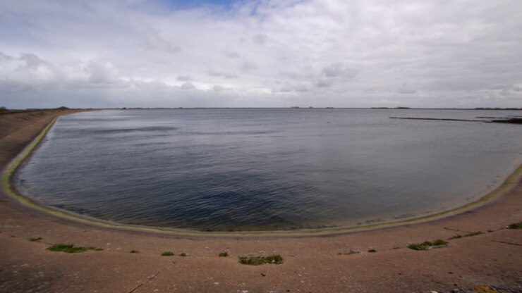 Panning shot of Covenham Reservoir Covenham at St Bartholomew, Louth