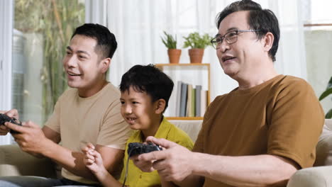 asian men and boy in the living room