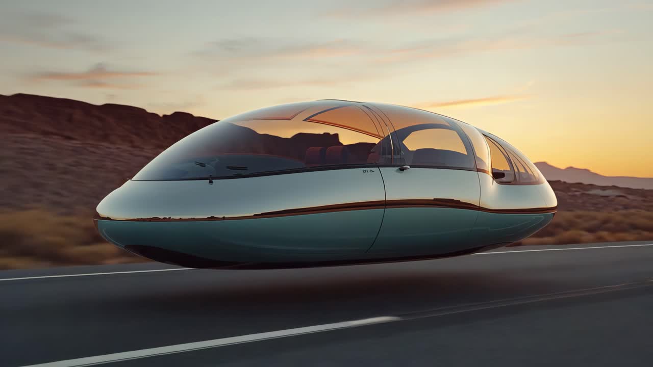 Futuristic Autonomous Pod Car Concept in Desert Landscape
