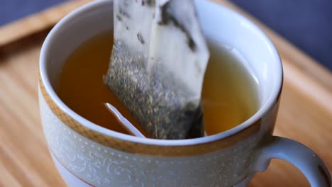 steeping tea bag in a cup