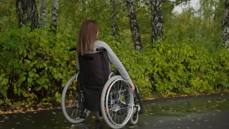 lady in wheelchair raises face and palm to sky enjoying rain