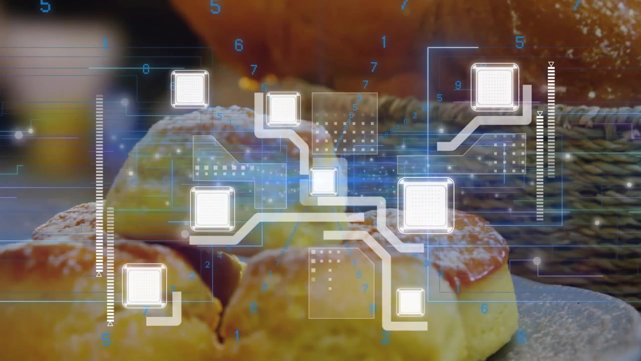 Superposición de datos digitales en repostería recién horneada