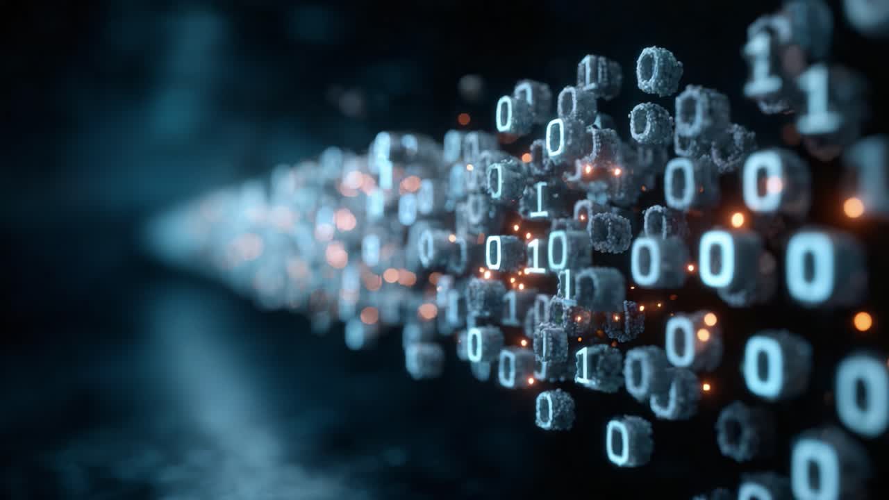 Visualizing the Digital World: A Dynamic Flow of Binary Code Representing Modern Data Transmission and Information Processing in a Futuristic Setting