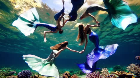 mermaids in a circle underwater